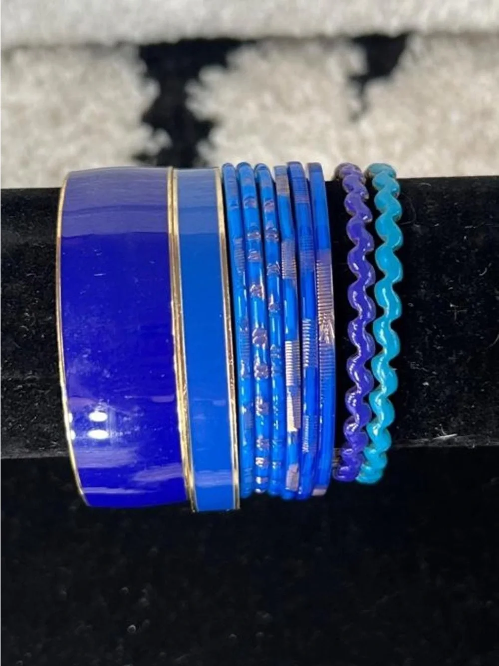 Ocean Blue enamel bangle bracelet set with gold accents